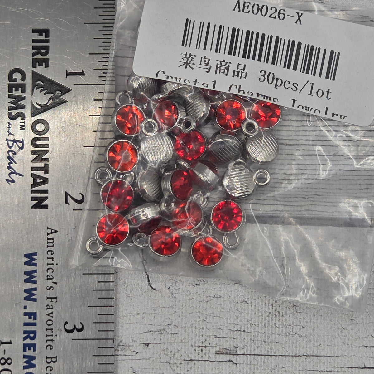 Crystal Drop Charm - Light Red