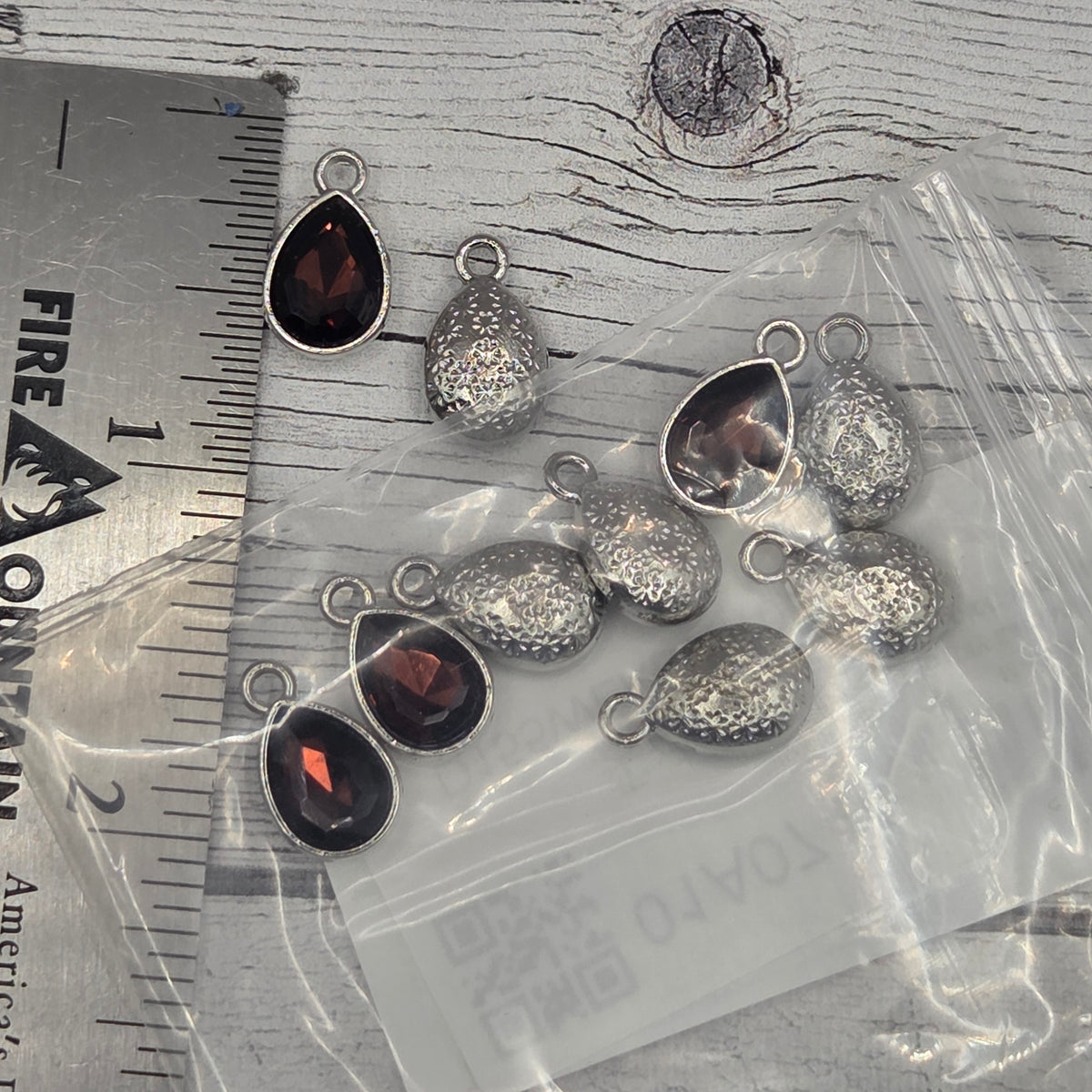 Crystal silver back teardrop Charm - Dark Brown - pack of 10