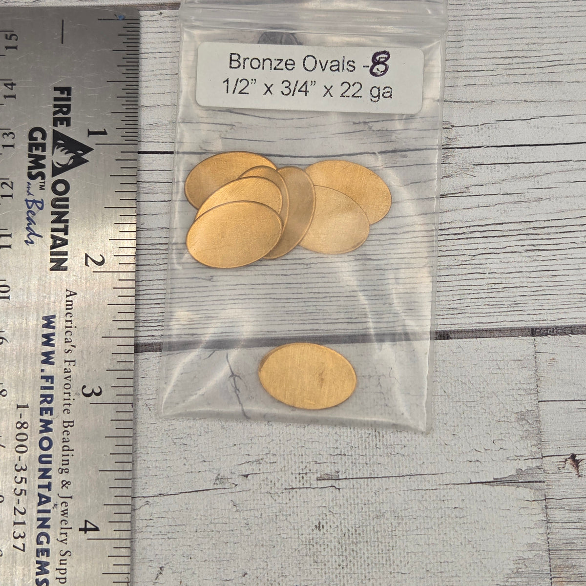 Bronze ovals 1/2" x 3/4" 22 ga 8pcs