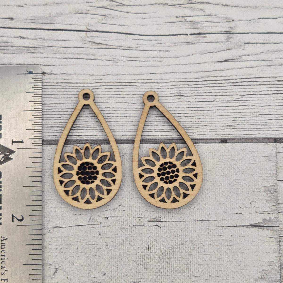 Sunflower teardrop - Laser cut earring pair