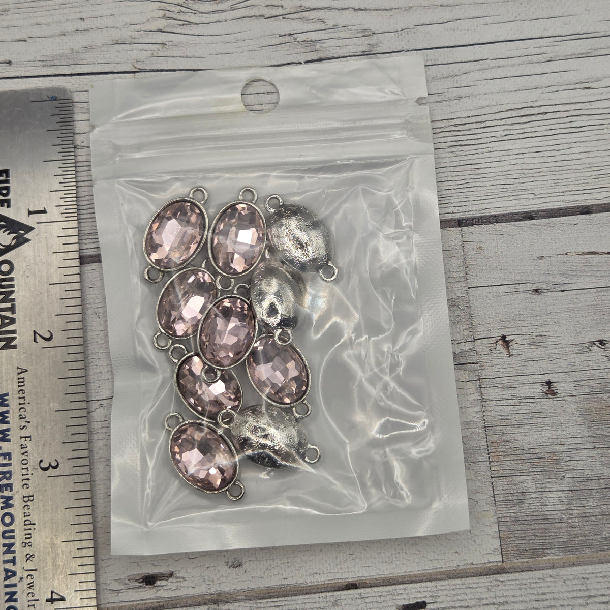 Crystal and silver connectors - oval - pink - quantity of 10
