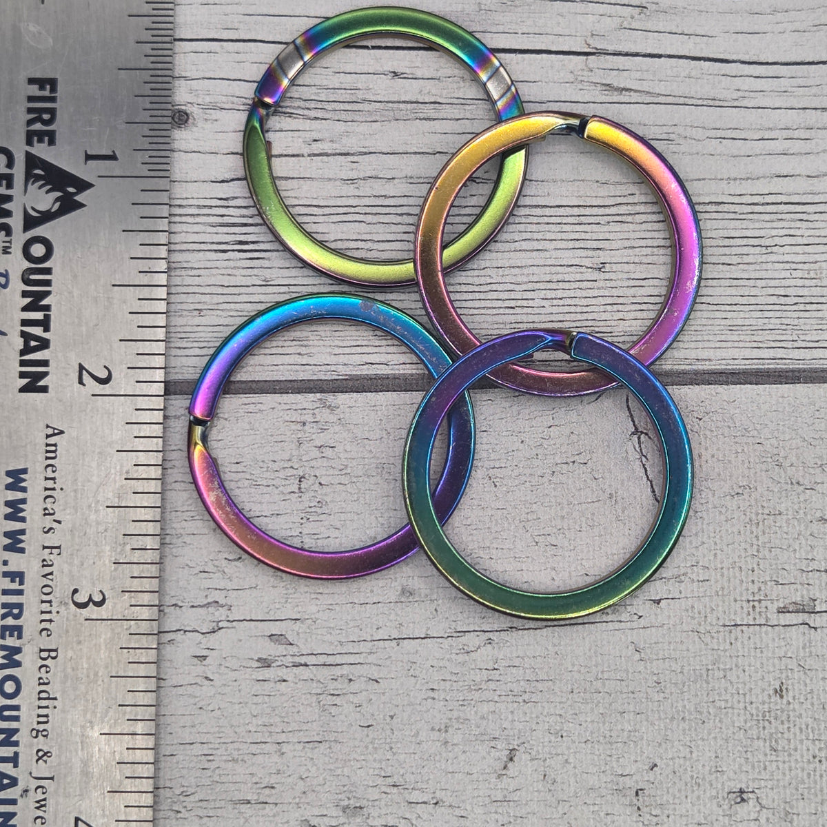 Round keychain split ring - stainless rainbow - 25mm lot of 10