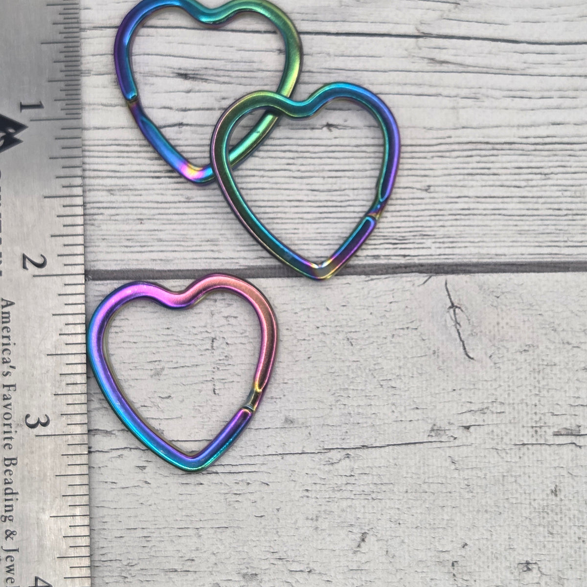 Heart shaped keychain split ring - stainless rainbow