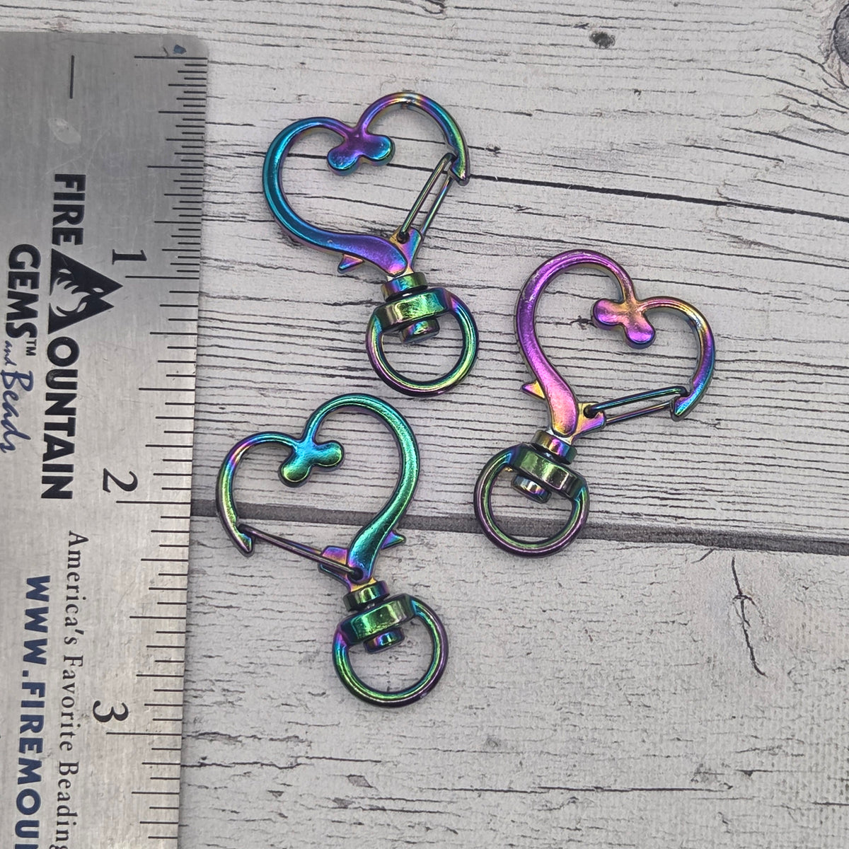 Heart clip rainbow stainless steel swivel clasp 1.5" - lot of 4