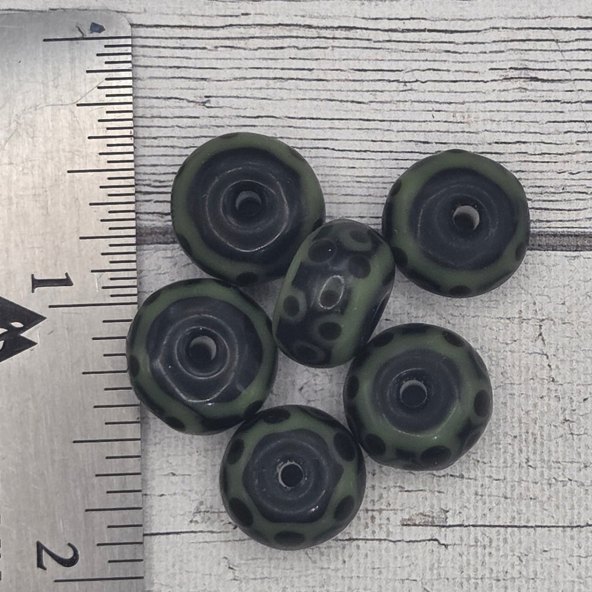 Lampwork glass beads - olive and black