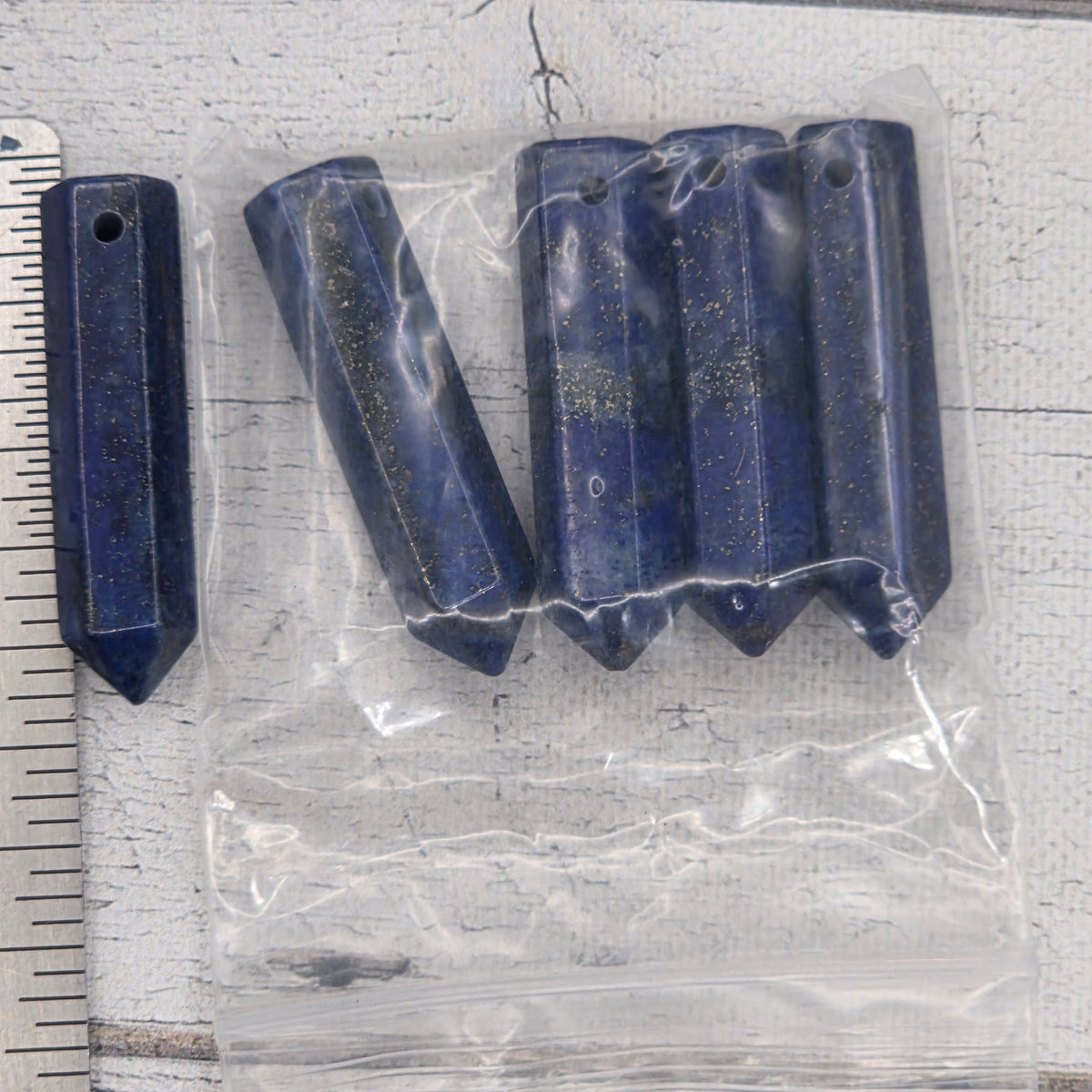 8x30mm crystal drilled point hexagonal column - Lapis Lazuli - Lot of 5