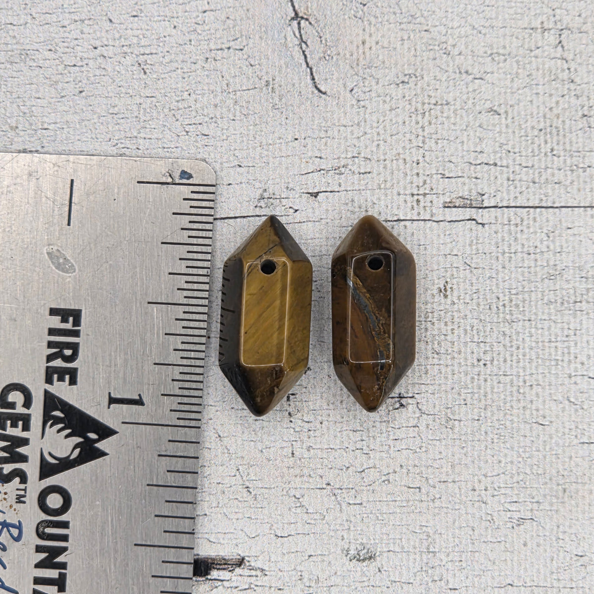 Double Pointed Hexagonal natural stones - Tiger eye pair of 2