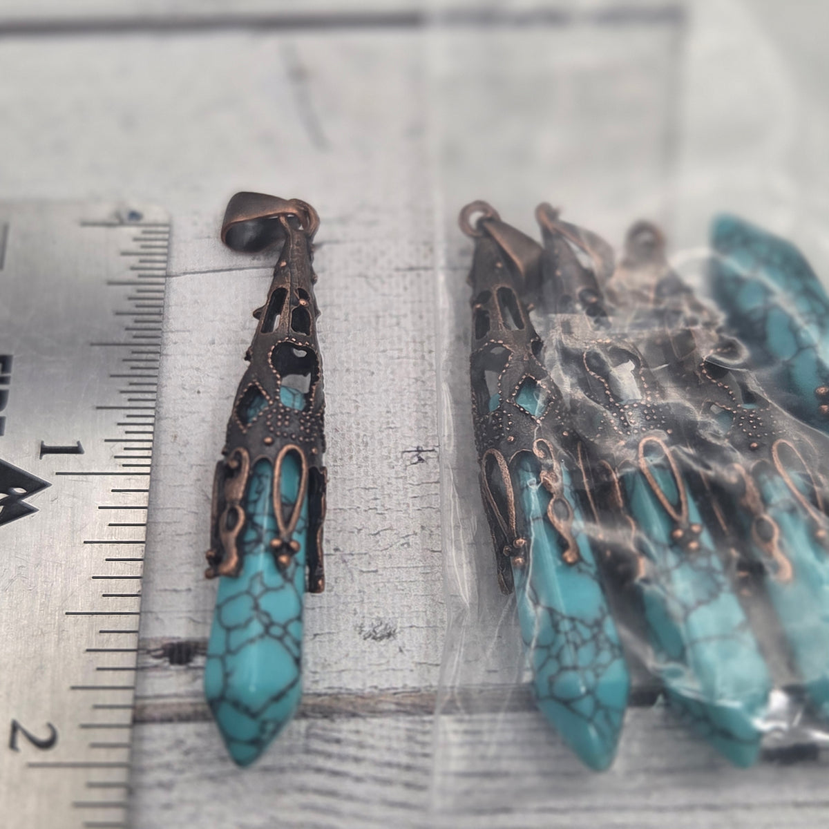Natural stone crystal with copper bezel - lot of 6 - color as pictured