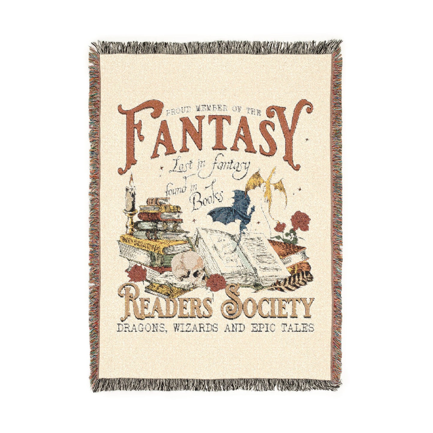Fantasy Booklover Woven Blanket Throw for Readers & Gamers