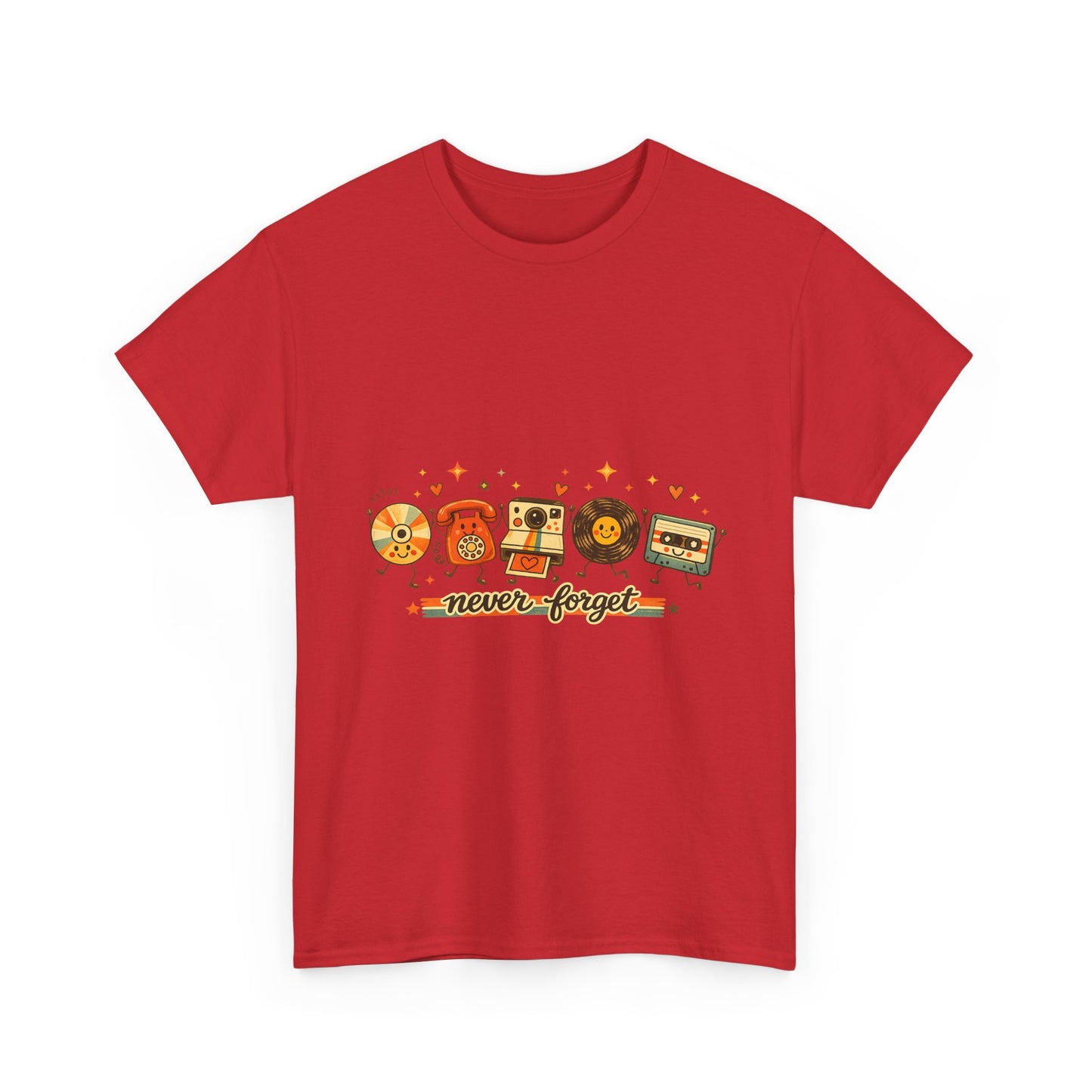 Retro Music Tee — "Never Forget" Vinyl, Cassette & CD Throwback Shirt