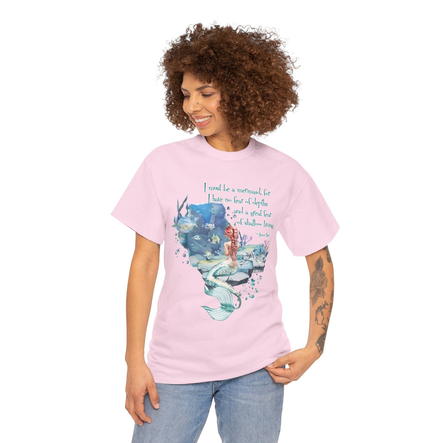 Mermaid Quote T-Shirt — 'I Must Be a Mermaid' Watercolor Tee - Light colors