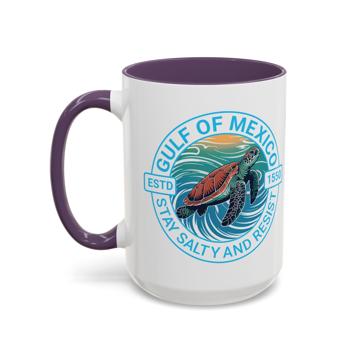 Gulf of Mexico Turtle Coffee Mug — "Stay Salty and Resist" Accent Ceramic Mug