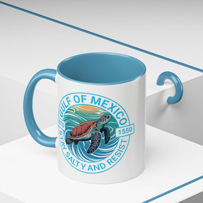 Gulf of Mexico Turtle Coffee Mug — "Stay Salty and Resist" Accent Ceramic Mug