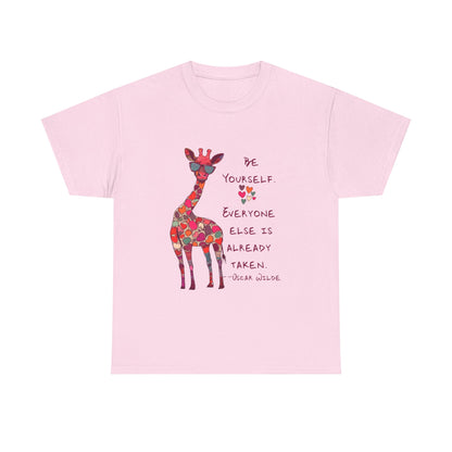 Giraffe Floral Tee — "Be Yourself" Inspirational Graphic T-Shirt