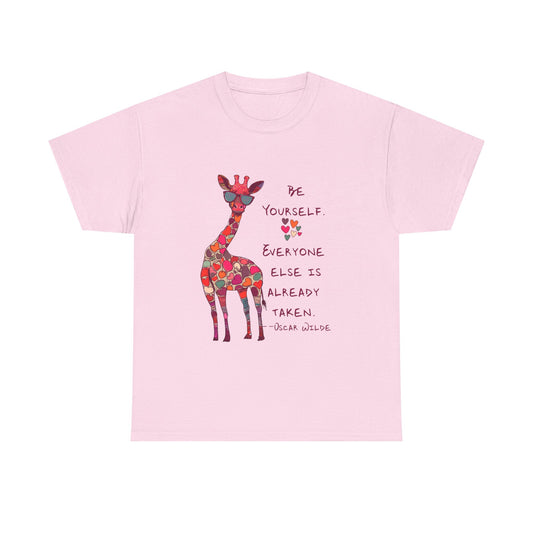 Giraffe Floral Tee — "Be Yourself" Inspirational Graphic T-Shirt