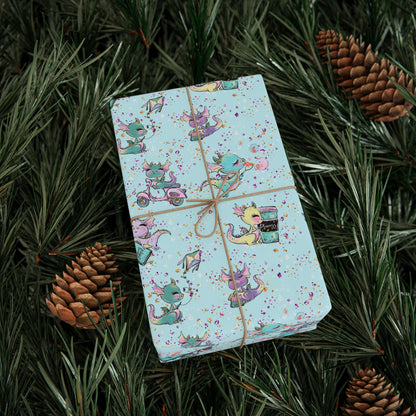 Cute Dragons Gift Wrap (Blue)