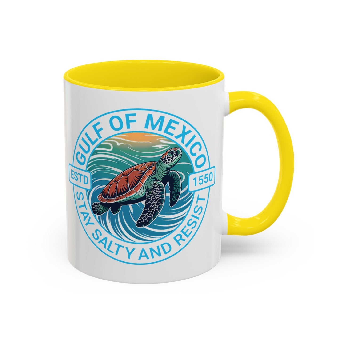 Gulf of Mexico Turtle Coffee Mug — "Stay Salty and Resist" Accent Ceramic Mug