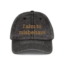 Embroidered Vintage Cap — "I aim to misbehave" Distressed Hat