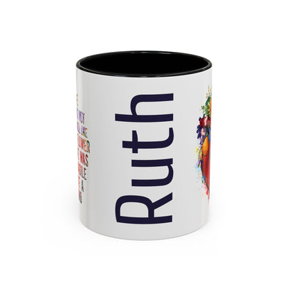 Customizable Accent Coffee Mug — "She Was Not Fragile Like a Flower, She Was Fragile Like a Bomb" Colorful Heart Floral Design (11/15 oz)