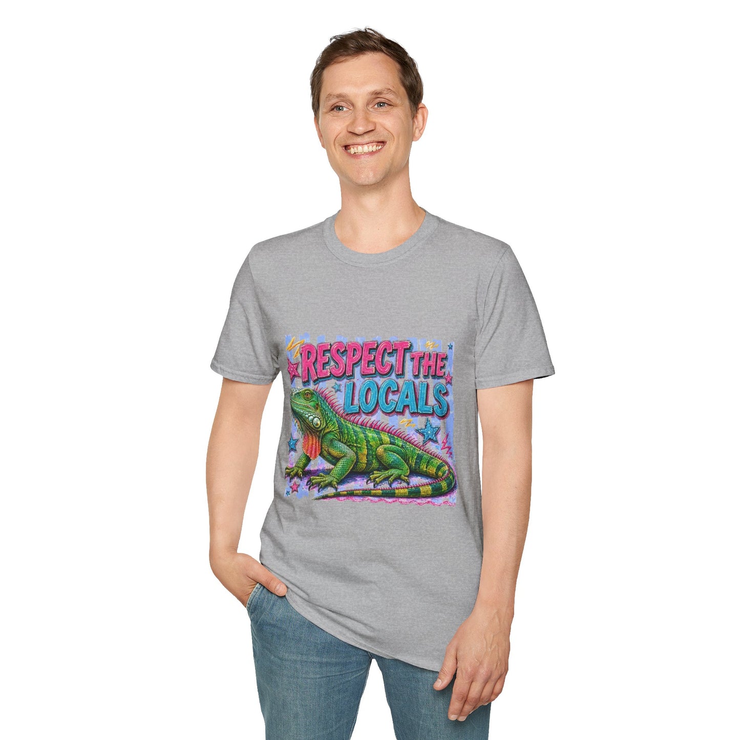 Respect the Locals T-Shirt — Colorful Iguana Graphic Tee