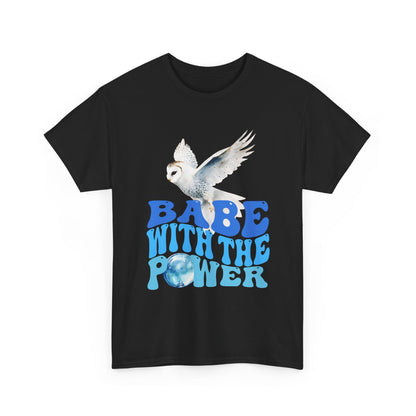 Babe With the Power Graphic Tee — Retro Blue Psychedelic Owl Design