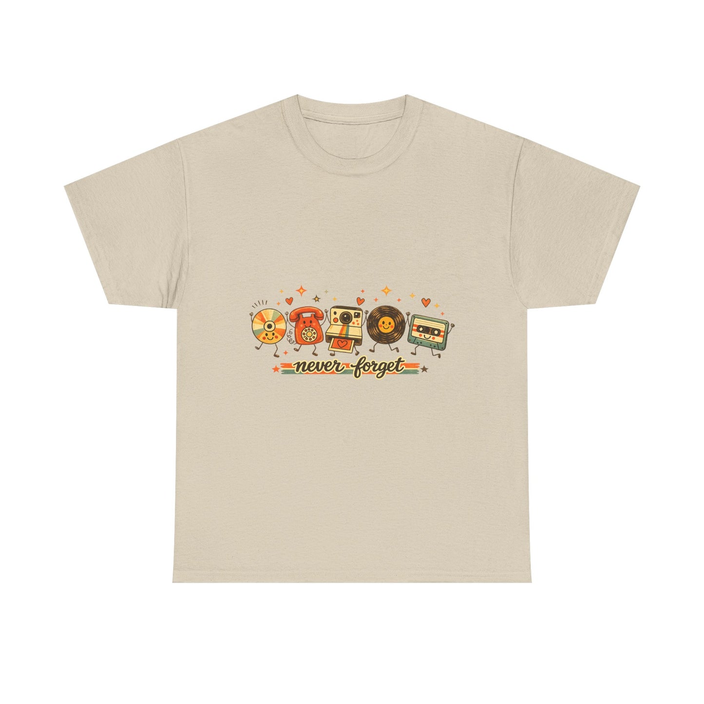 Retro Music Tee — "Never Forget" Vinyl, Cassette & CD Throwback Shirt