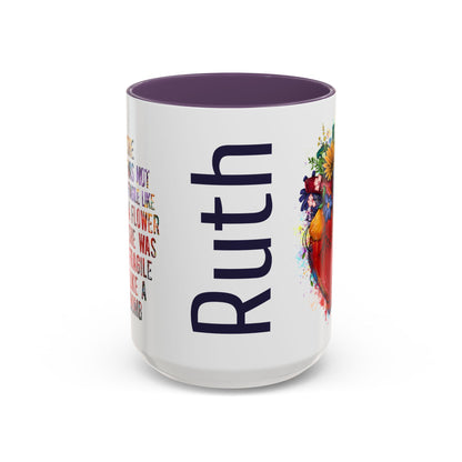Customizable Accent Coffee Mug — "She Was Not Fragile Like a Flower, She Was Fragile Like a Bomb" Colorful Heart Floral Design (11/15 oz)