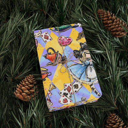 Alice in Wonderland Patterned Gift Wrap (Clocks, Teacups & Playing Cards)