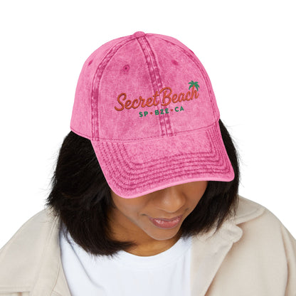 Vintage Embroidered Baseball Cap — "Secret Beach" Palm Logo