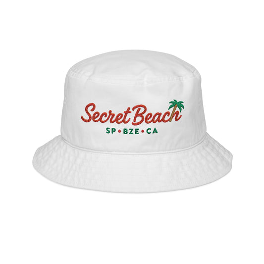 Secret Beach Embroidered Bucket Hat – Tropical Palm Sun Hat