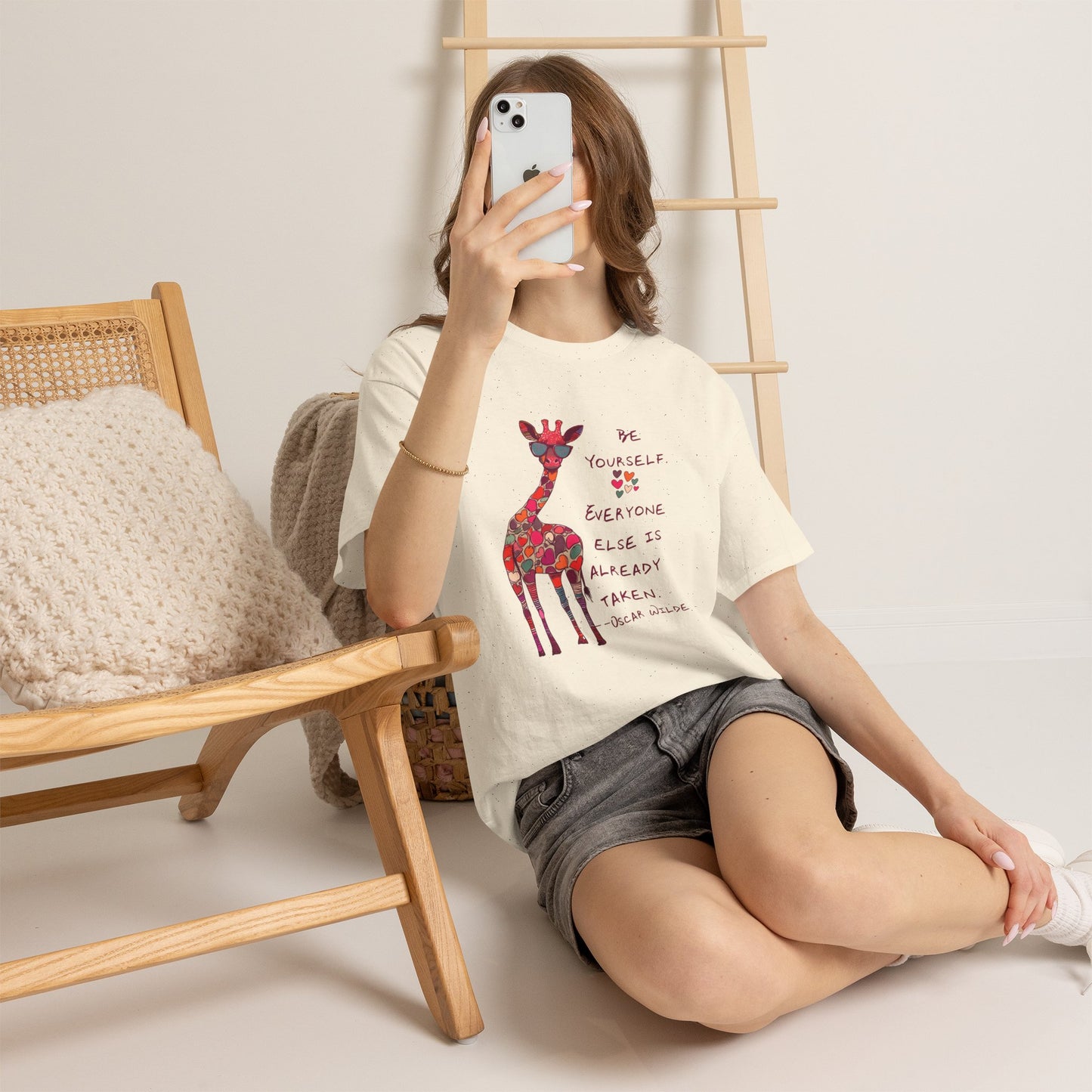 Giraffe Floral Tee — "Be Yourself" Inspirational Graphic T-Shirt