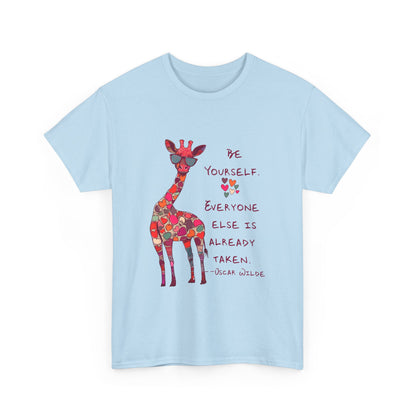 Giraffe Floral Tee — "Be Yourself" Inspirational Graphic T-Shirt