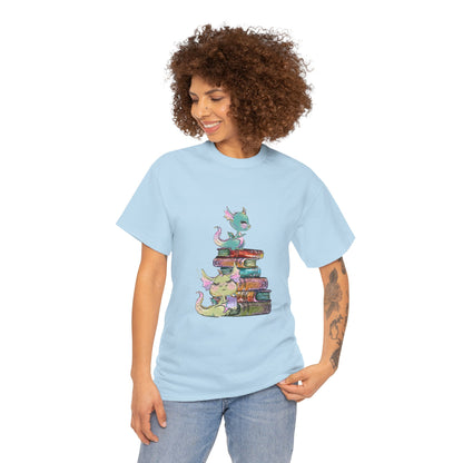 Book Dragon T-Shirt — Cute Book Stack Dragons Reading Tee