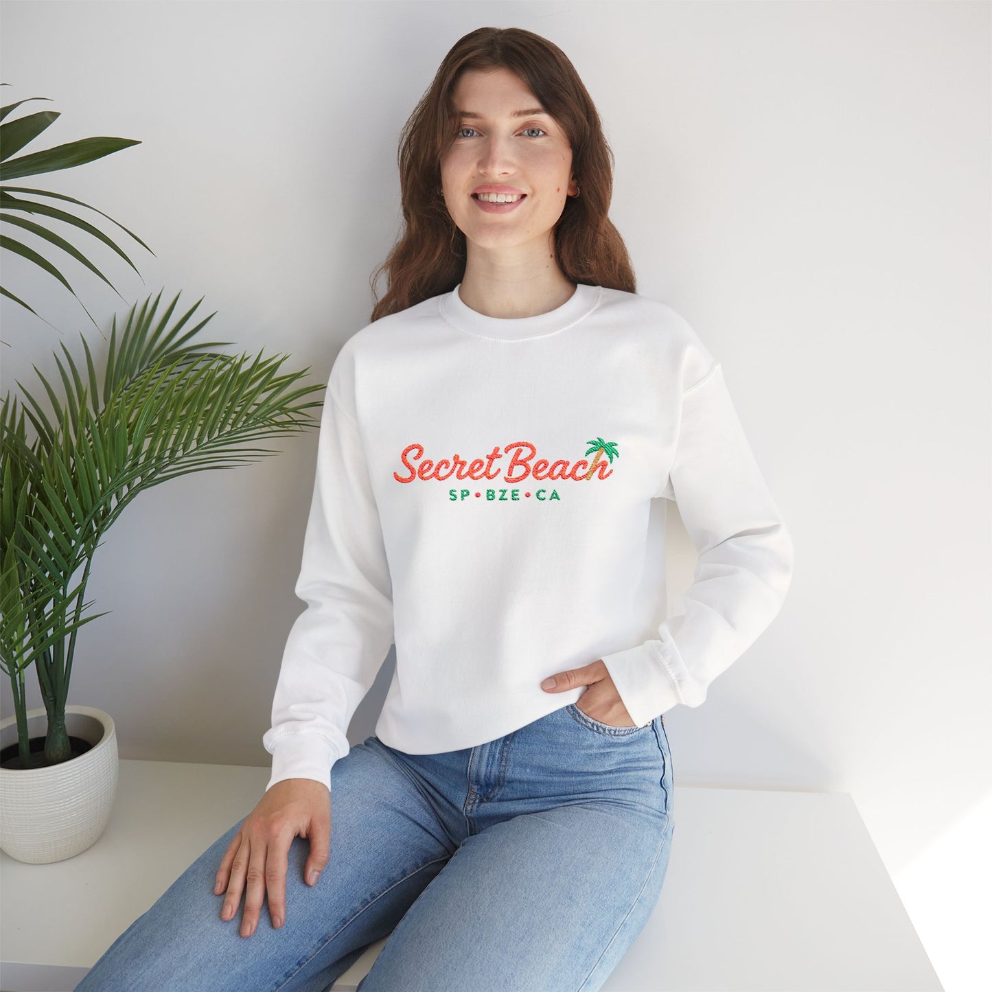 Secret Beach embroidered Crewneck Sweatshirt — Retro Palm Beach Vibes
