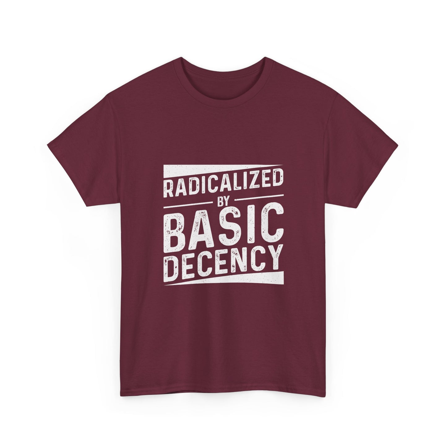 Radicalized by Basic Decency Tee — Statement Slogan Graphic Shirt
