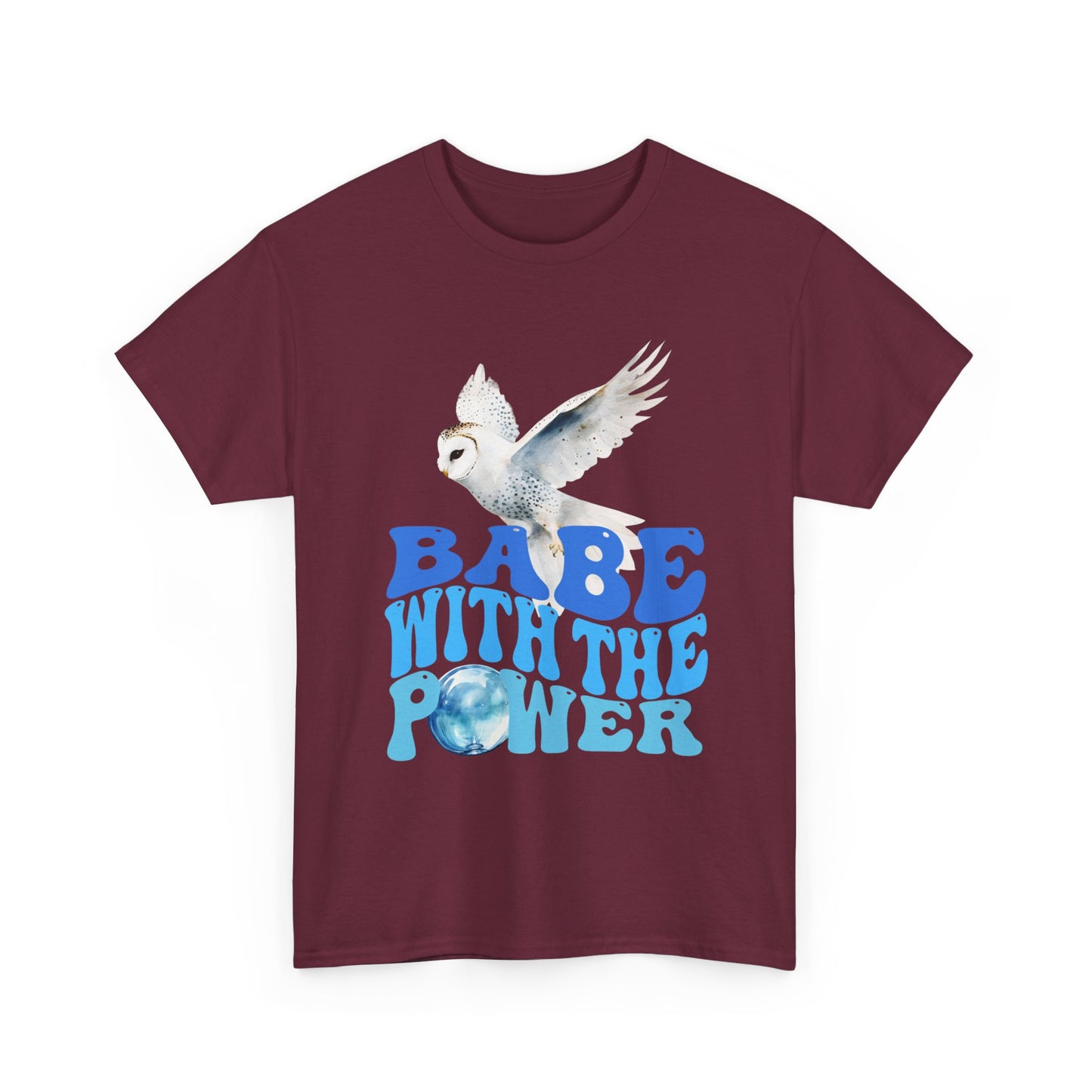 Babe With the Power Graphic Tee — Retro Blue Psychedelic Owl Design
