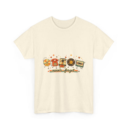 Retro Music Tee — "Never Forget" Vinyl, Cassette & CD Throwback Shirt