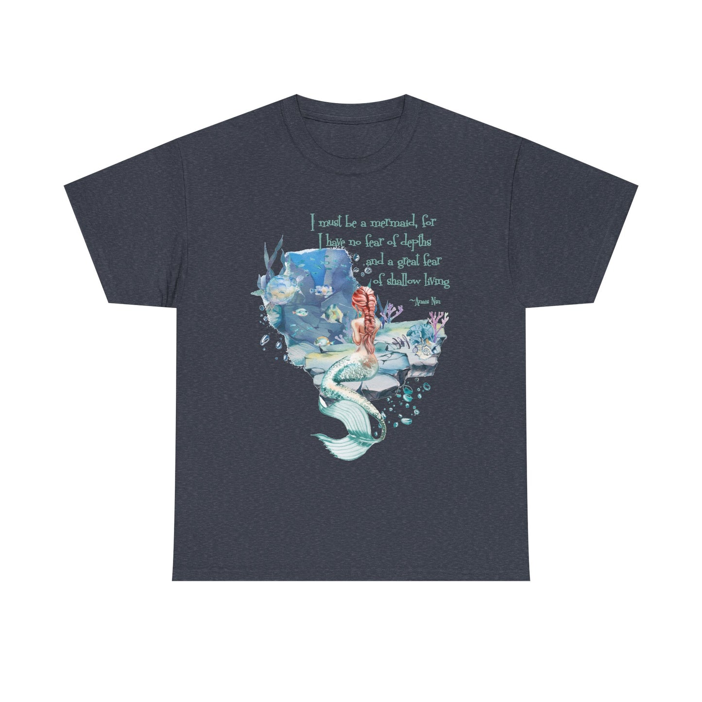 Mermaid Quote T-Shirt — 'I Must Be a Mermaid' Watercolor Tee  - dark olors