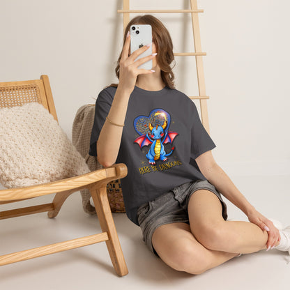 Dragon Heart T‑Shirt — Cute Blue Dragon 'Here Be Dragons' Tee