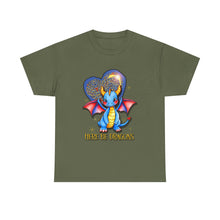 Dragon Heart T‑Shirt — Cute Blue Dragon 'Here Be Dragons' Tee