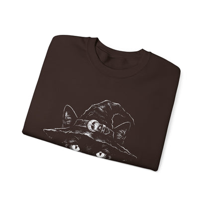Witch Cat Crewneck Sweatshirt – Black Cat in Witch Hat Graphic