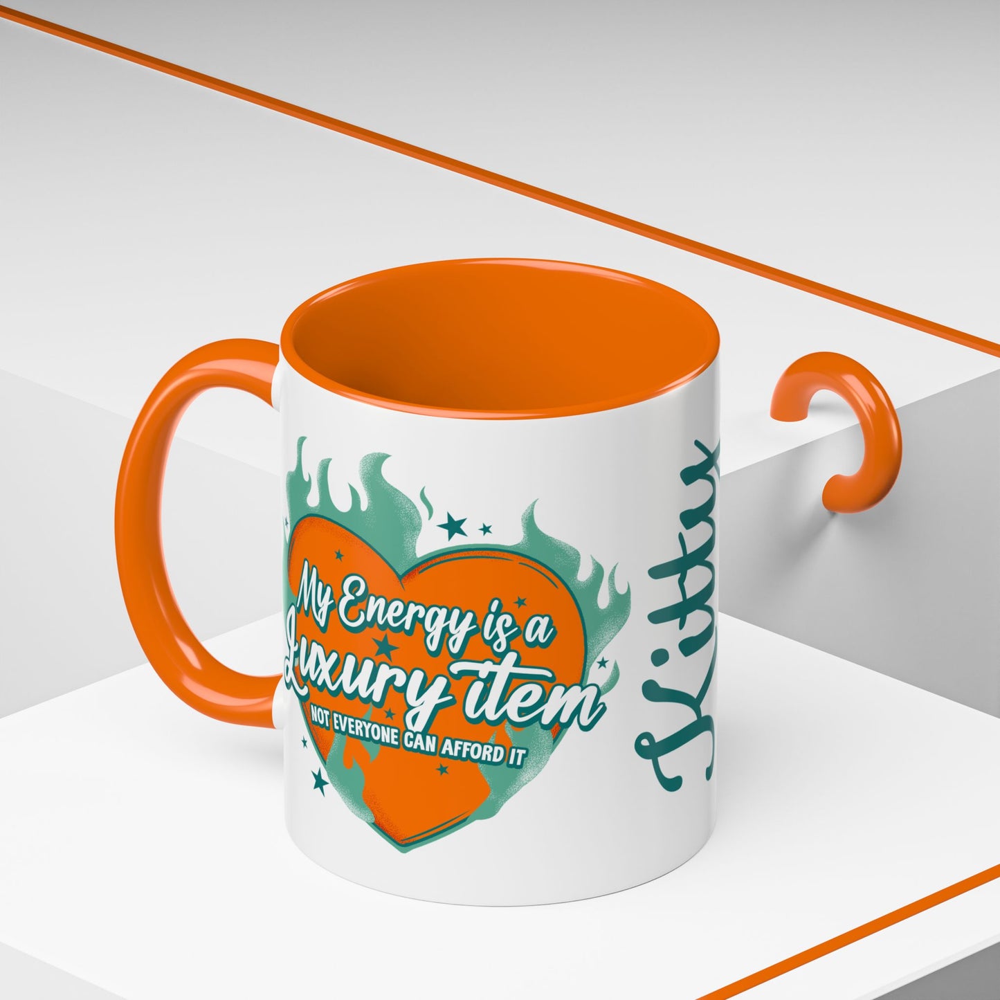 Accent Coffee Mug — "My Energy Is a Luxury Item" Heart Design