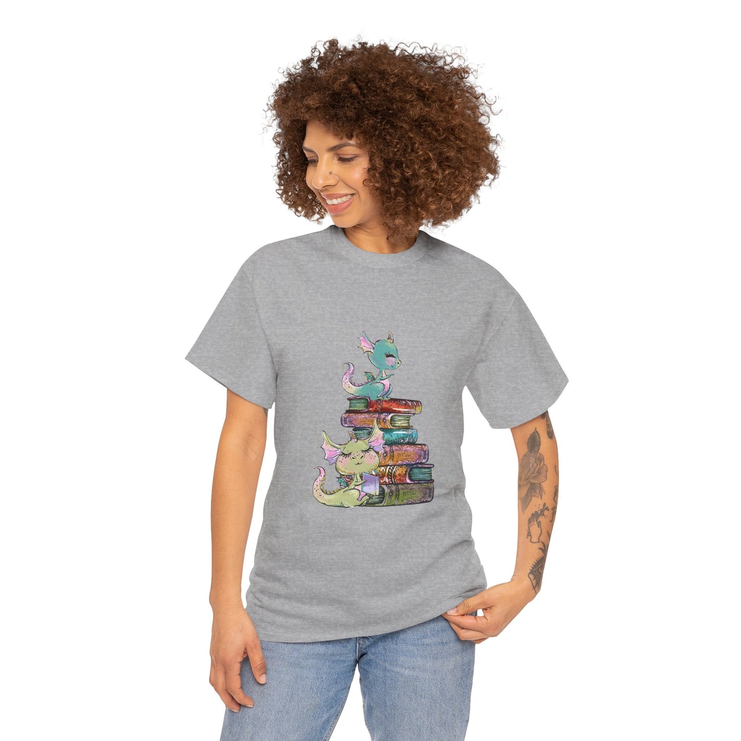 Book Dragon T-Shirt — Cute Book Stack Dragons Reading Tee