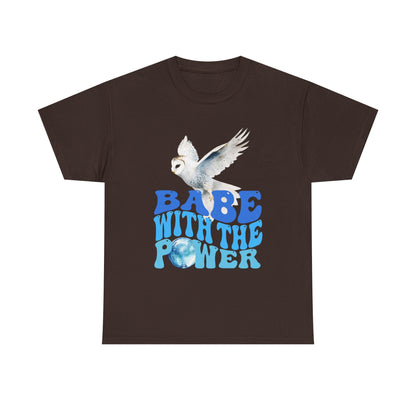 Babe With the Power Graphic Tee — Retro Blue Psychedelic Owl Design