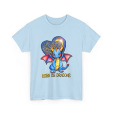 Dragon Heart T‑Shirt — Cute Blue Dragon 'Here Be Dragons' Tee