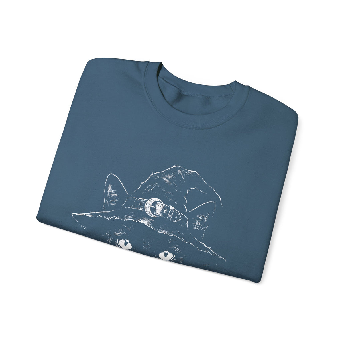Witch Cat Crewneck Sweatshirt – Black Cat in Witch Hat Graphic