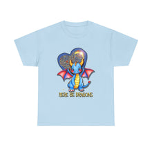 Dragon Heart T‑Shirt — Cute Blue Dragon 'Here Be Dragons' Tee