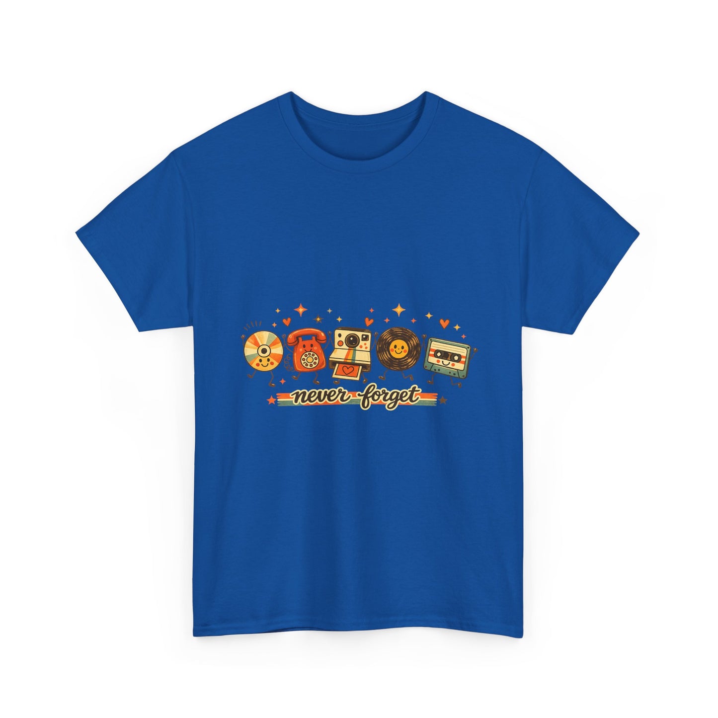 Retro Music Tee — "Never Forget" Vinyl, Cassette & CD Throwback Shirt