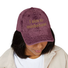 Embroidered Vintage Cap — "I aim to misbehave" Distressed Hat