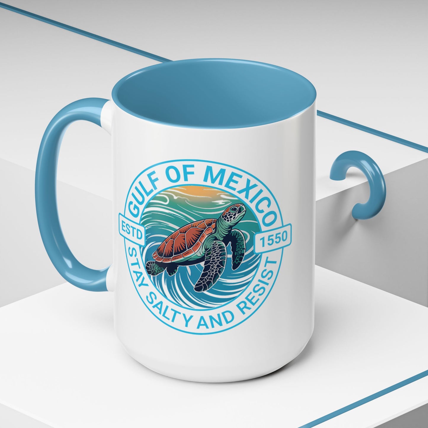 Gulf of Mexico Turtle Coffee Mug — "Stay Salty and Resist" Accent Ceramic Mug